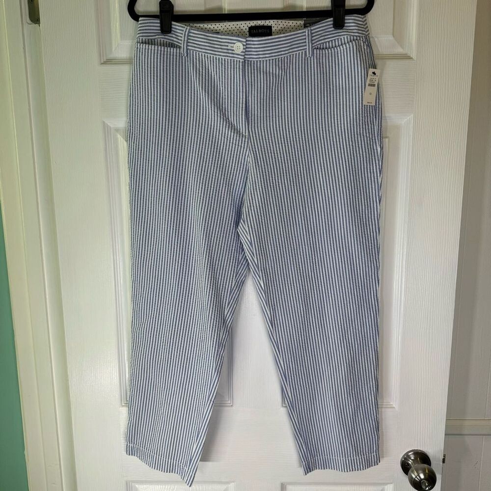 Talbots Perfect Crop Pants At Waist Slim Leg Seersucker Women’s Size 10 NWT